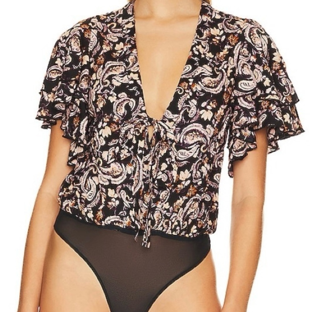 Free People! Call Me Later Bodysuit In Black Combo NWT!